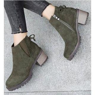 Faux Suede Block Heel Side-zip Ankle Boots