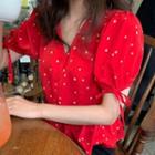 Floral Short-sleeve V-neck Blouse