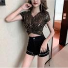 Short-sleeve Sequined Cropped T-shirt