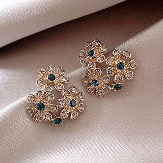Rhinestone Floral Stud Earring 1 Pair - As Shown In Figure - One Size