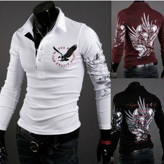 Eagle Print Long-sleeve Polo Shirt