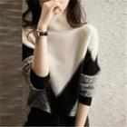 Long Sleeve Turtle Neck Knit Top Black - One Size