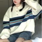 Long-sleeve Striped Top Sweater - One Size