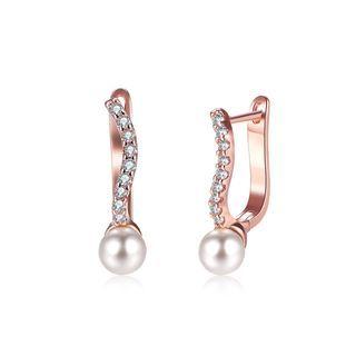 Elegant And Fashion Plated Rose Gold Pearl Cubic Zircon Geometric Earrings Rose Gold - One Size