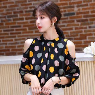 Polka Dot Cold-shoulder Blouse