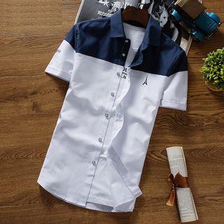 Letter Print Two-tone Short-sleeve Shirt