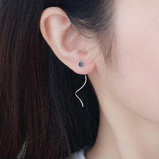Square Threader Earring 1 Pair - Silver - One Size