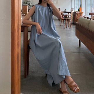 Plain Open-back Overall Dress