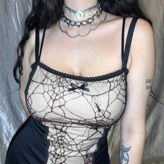 Spaghetti Strap Web Pattern Mini Dress