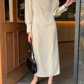 Round-neck Dotted Long Dress Ivory - One Size