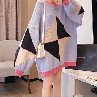 Contrast Color Geometric Pattern Sweater
