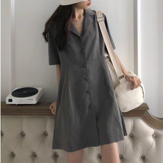 Plain Short-sleeve Mini Shirt Dress
