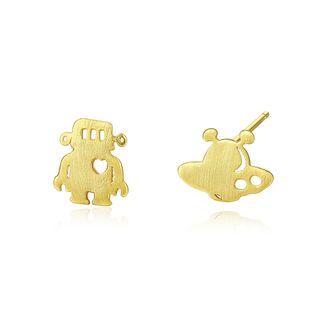 Sterling Silver Plated Gold Fashion Creative Alien Spaceship Asymmetric Stud Earrings Golden - One Size