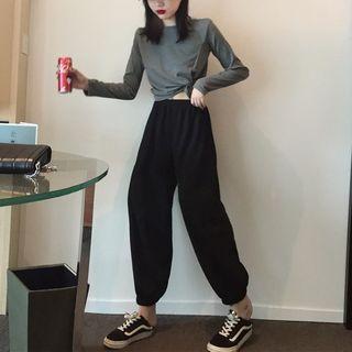 Cropped Harem Pants / Irregular Hem Long-sleeve T-shirt