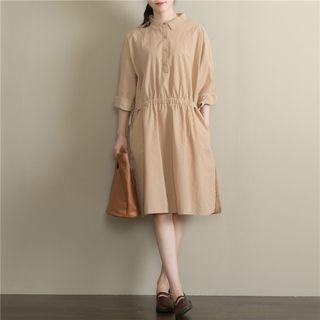 Drawstring-waist Long-sleeve Dress