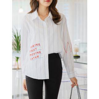 Plus Size Letter Stitched Cotton Shirt