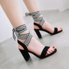 Block-heel Plaid Strap Sandals