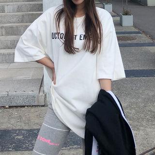 3/4-sleeve Letter-printed Long T-shirt