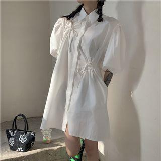Puff-sleeve Drawstring Shirt White - One Size