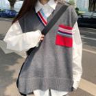 Contrast Trim Color Block Knit Vest Gray - One Size