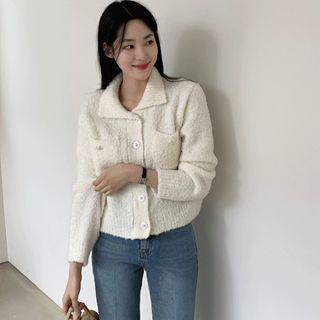 Collared Short Boucl  Cardigan