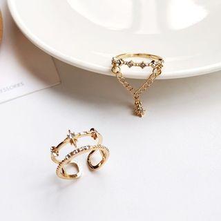 Rhinestone Ring Set 1 Set - Gold - One Size