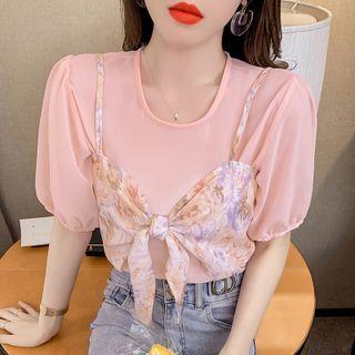 Inset Chiffon Camisole Short Sleeve Top
