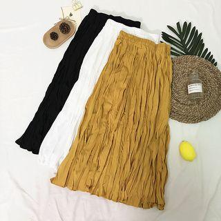 Crinkled A-line Midi Skirt