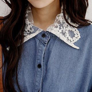 Lace-collar Flounced Denim Midi Shirtdress