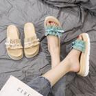 Frilled Faux Leather Slide Sandals