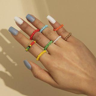 Bead Ring Set - 2082 - White & Orange & Green & Blue & Gold & Red & Yellow - One Size