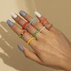 Bead Ring Set - 2082 - White & Orange & Green & Blue & Gold & Red & Yellow - One Size
