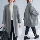 Open-front Cable Knit Long Cardigan Cardigan - Gray - One Size