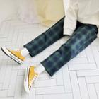 Band-waist Checked Straight-cut Pants