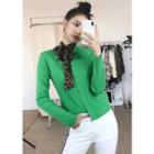 Mock-neck Buttoned Colored Cardigan