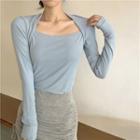 Square-neck Long Sleeve Plain Top