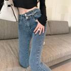 Cutout-waistline Washed Skinny Jeans