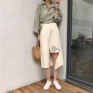 Lettering Asymmetric Midi Skirt