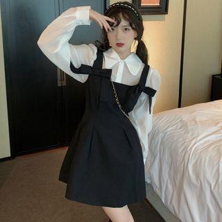 Long-sleeve Shirt / Strappy A-line Dress