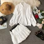 Set: Buttoned Detail Blouse + Lace A-line Skirt