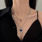Heart Mosaic Layered Necklace Silver - One Size