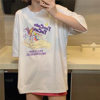 Elbow-sleeve Oversize Printed T-shirt