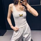 Butterfly-embroidered Tank Top