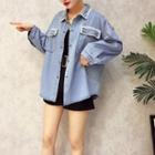 Piped Long-sleeve Denim Blouse