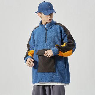Half-zip Color Block Mock-neck Fleece Sweatshirt