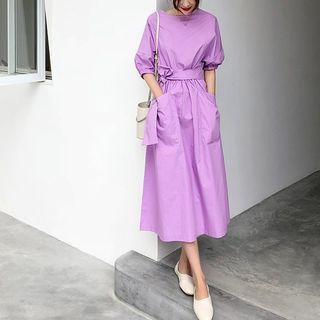 Tie Waist Elbow-sleeve Midi Skirt