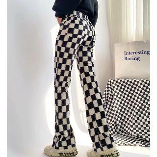 Plaid High Waist Boot Cut Pants