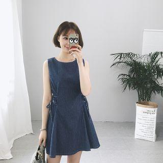 Pinstriped Sleeveless A-line Denim Dress