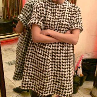 Short-sleeve Houndstooth Mini Dress