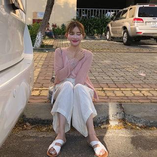 Set: Open-front Sheer Cardigan + Sleeveless Top